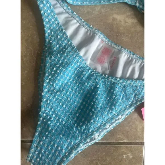 NWT Lilly Pulitzer 10 Crinkle Gingham Swim Bikini Set Turquoise Oasis - Picture 2 of 7